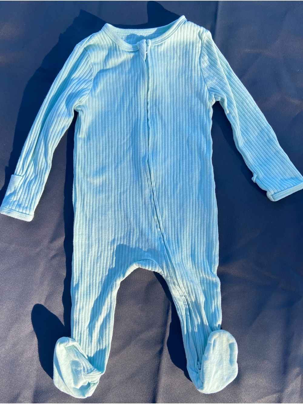cloud island Light Blue Ribbed Footed One-Piece